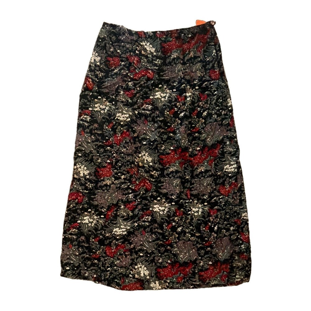 Tweeds Women's Long Floral A-Line Rayon Twill Zip Skirt Navy Red Beige